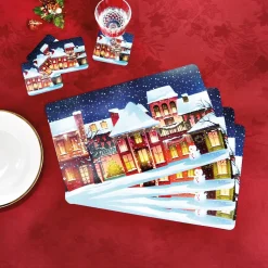 Discount Tempsl 4 sets + 4 dessous de verres Noël sous la neige
