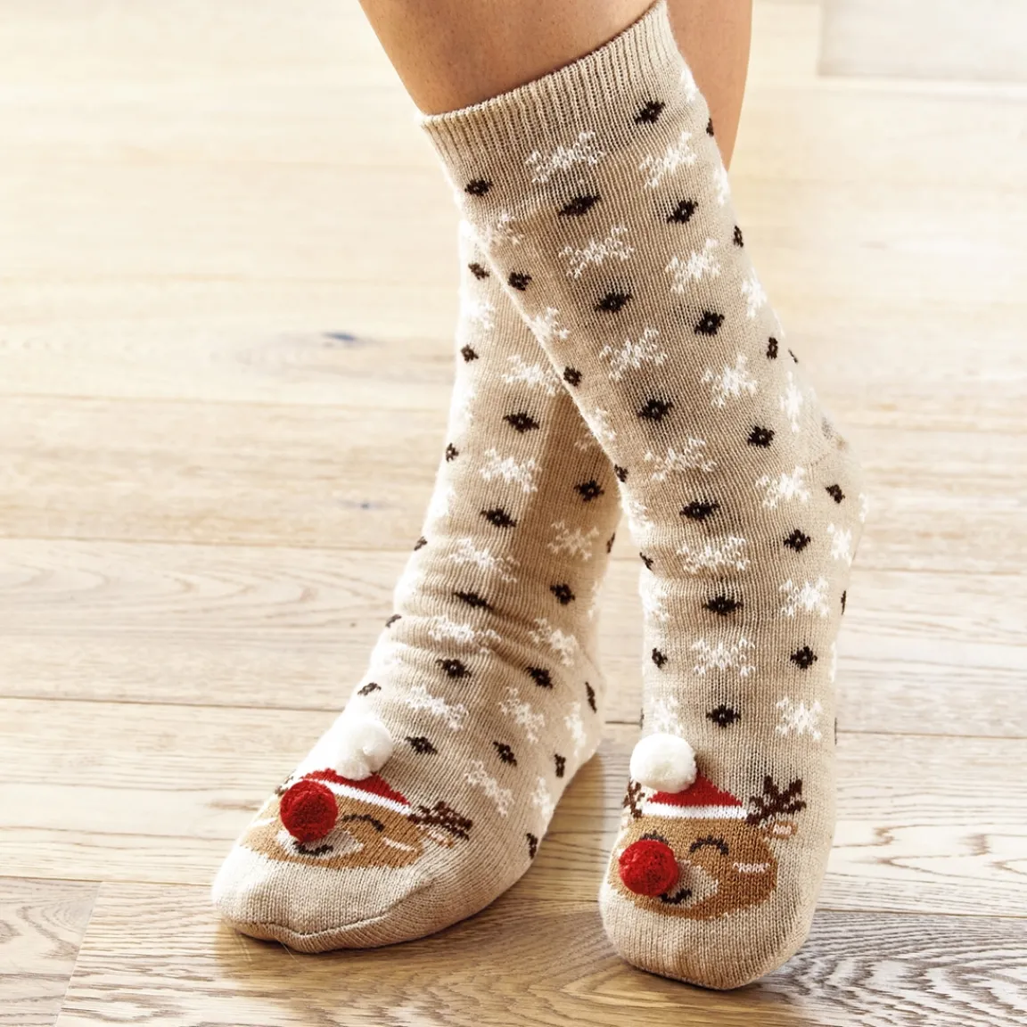 Hot Tempsl Chaussettes antiglisse Noël renne ou pingouin