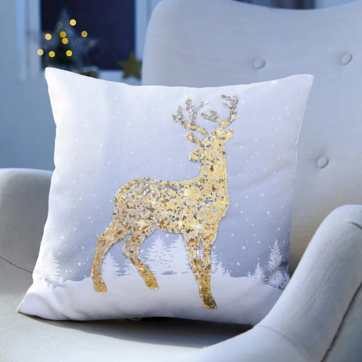 New Tempsl Coussin cerf pailleté